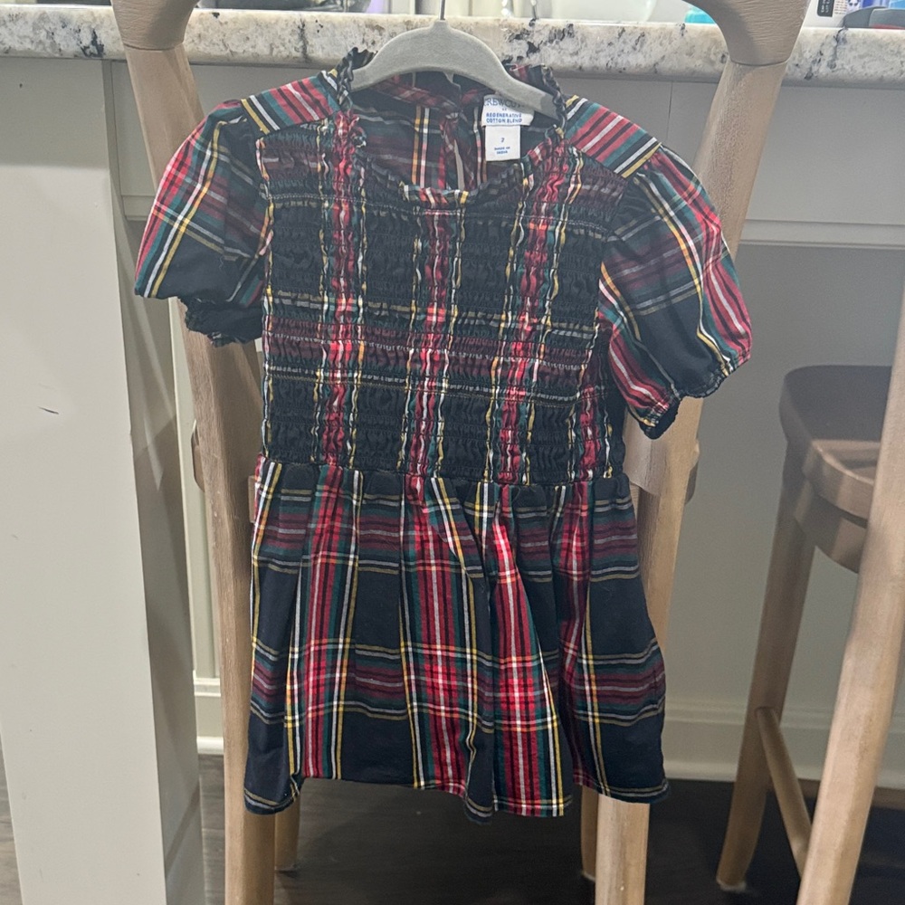 Girls' Plaid Smocked Short-Sleeve Dress